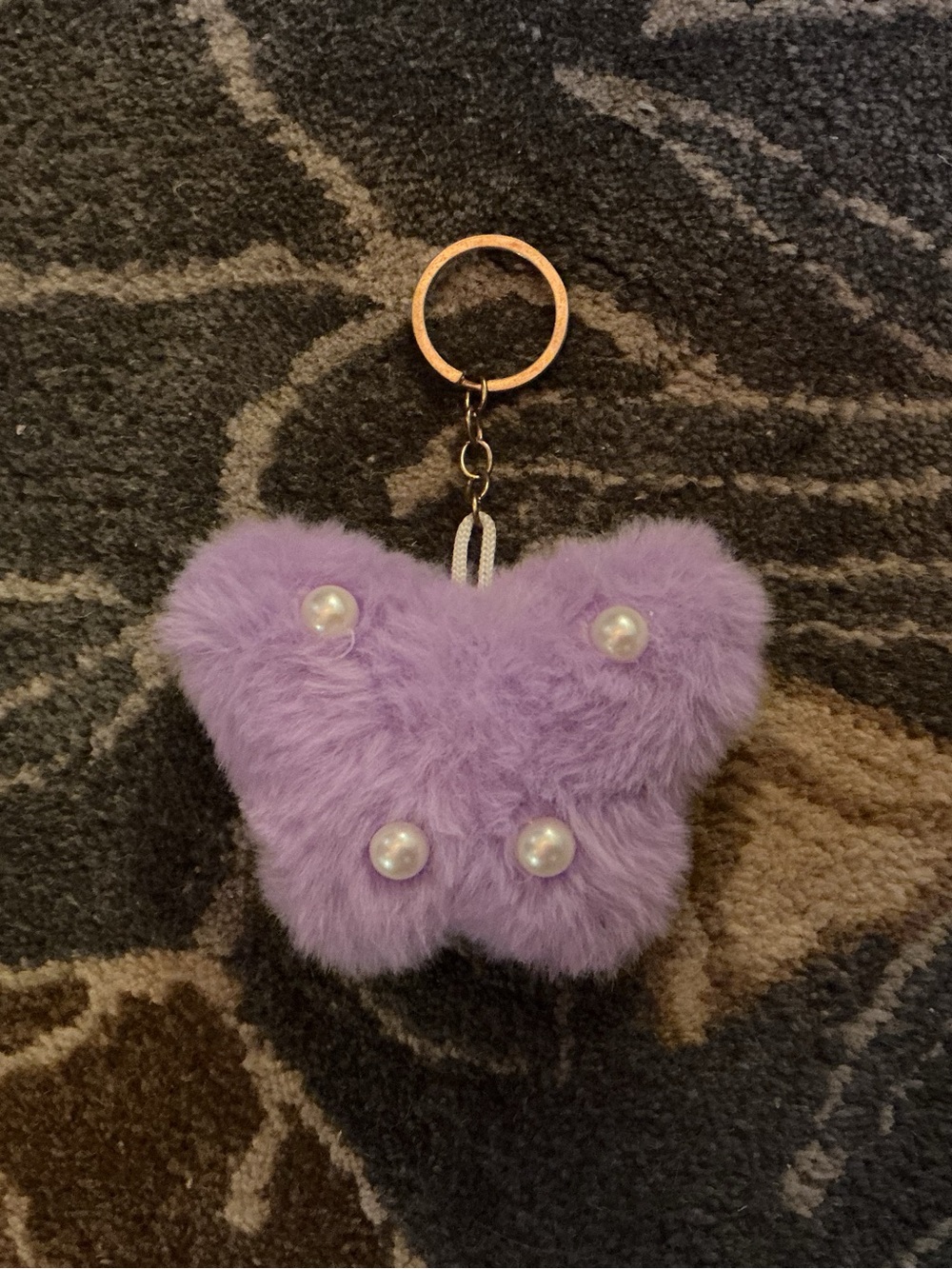 Plush Purple Butterfly Keychain with Pearls - Kids Accessories